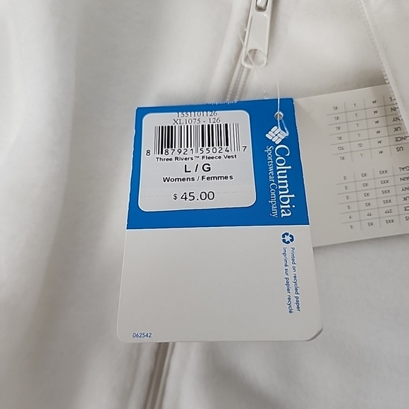 Columbia NEW Three Rivers Fleece Vest Cream Full Zip Zipper Pockets Size Large - Picture 5 of 9